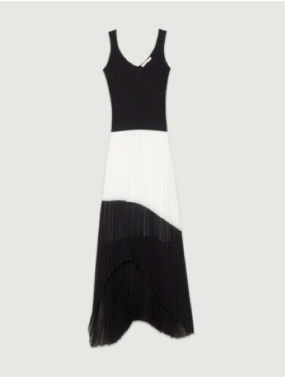 Maje Black and White High-Low Pleated Maxi Dress Size XS - Picture 2 of 4